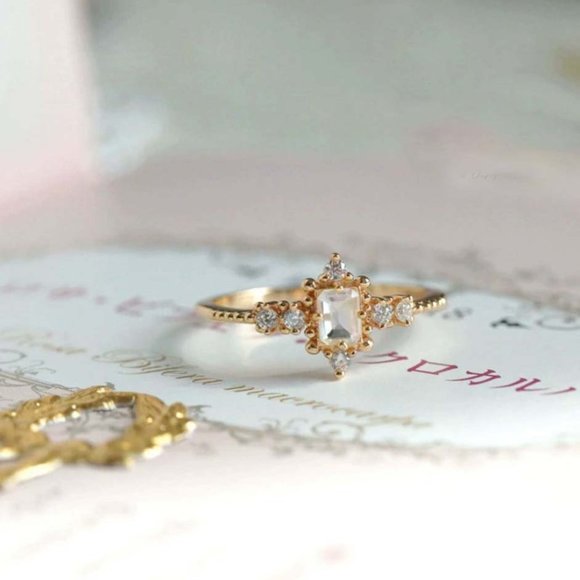 Gold Vermeil Genuine Moonstone Princess Cut Ring - Picture 6 of 12